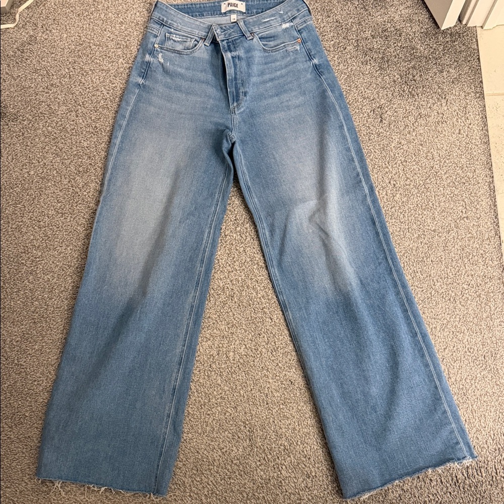 Paige Anessa raw hem full length wide leg jean